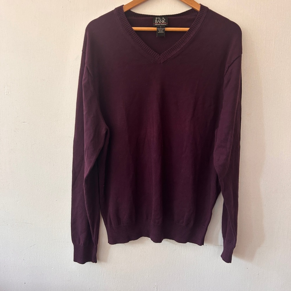 Jos A Bank VNeck Sweater Large Purple Pima Cotton Classic Preppy Dark Academia